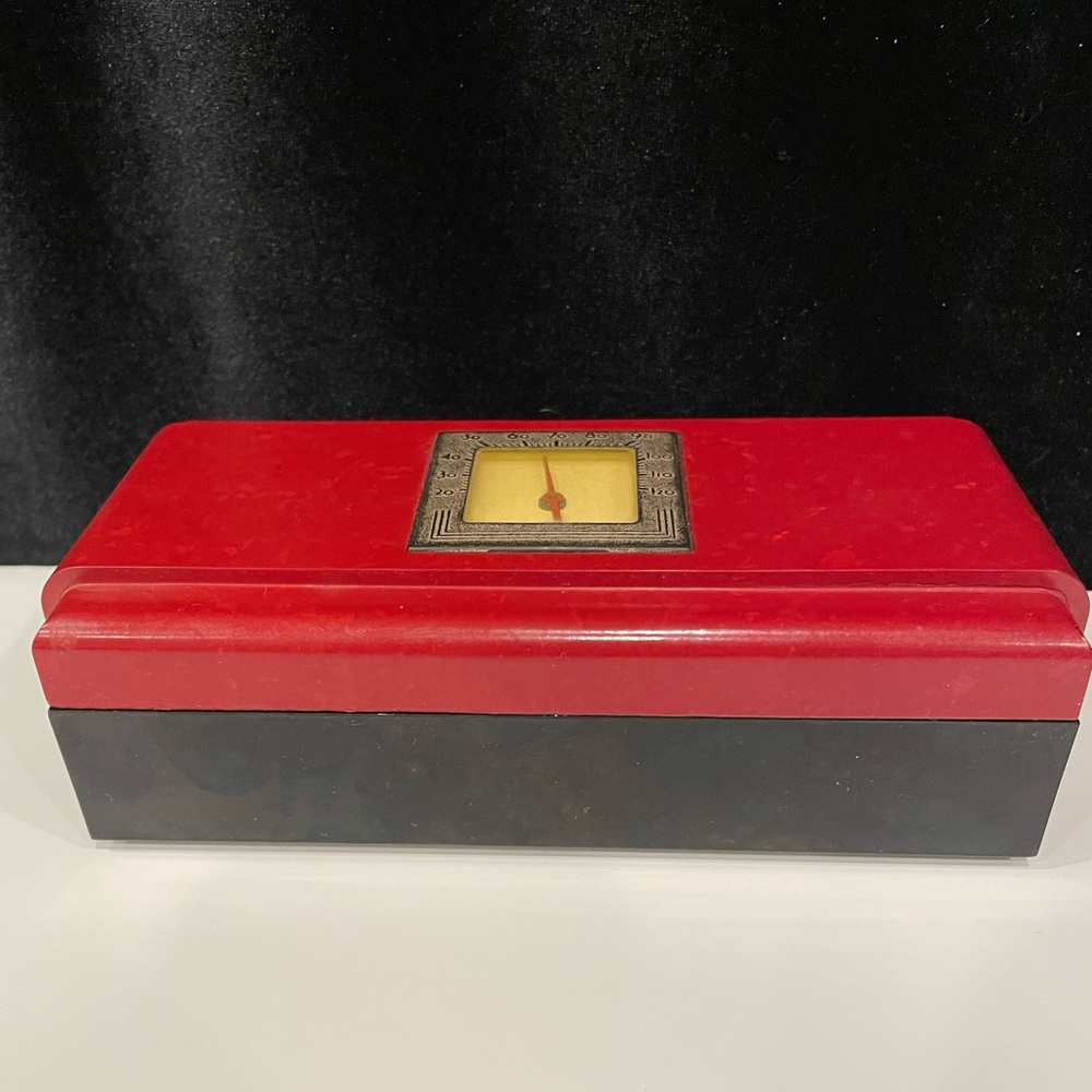 Vintage Red and Black art deco celluloid cigar humidor.